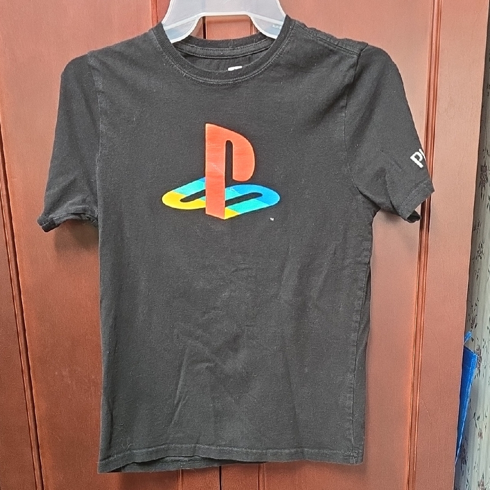 Sony PlayStation Black T-Shirt with Multicolor Logo Size 10/12